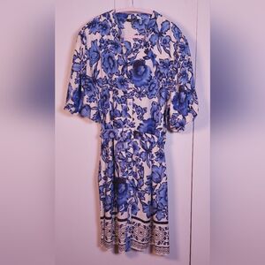 Cassee's Blue Floral Belted Shirt Dress Size 2X Puff Sleeves Office Business